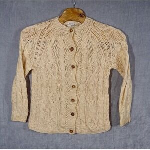Vintage Rich's Italy Aran Wool Cable Knit Cardigan Womens Large Wood Buttons‎